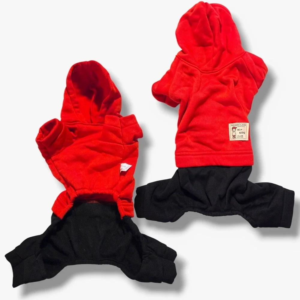Fashion Class Boy Kids Dog Hoodie Jumpsuit Red Black Size M Pet Clothes